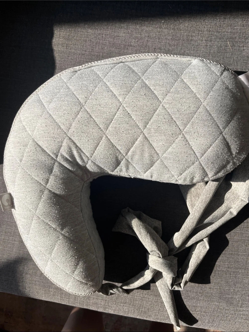 Boppy Quilted Grey Travel Nursing Pillow with Ties